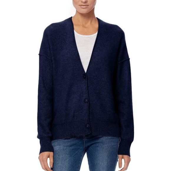 360 Cashmere Itzie 100% Cashmere Cardigan Navy Blue Drop Shoulder Size Medium - Picture 1 of 12